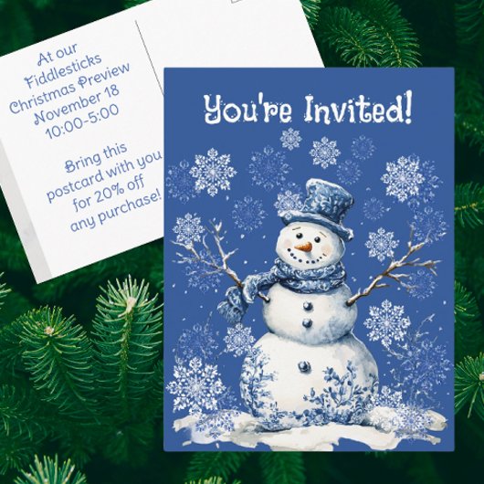 Happy Snowman Snowflakes Blue White Business Briefkaart