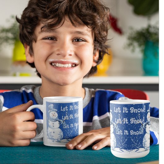 Happy Snowman Snowflakes Blue White Let It Snow Koffiemok