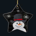 Happy Snowman Star Ornament<br><div class="desc">Dit Happy Snowman Star-Ornament is voorzien van mijn acrylschilderij van een sneeuwpop. Ideaal voor uw land of primitieve kerstboom.</div>