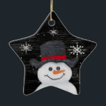 Happy Snowman Star Ornament<br><div class="desc">Dit Happy Snowman Star-Ornament is voorzien van mijn acrylschilderij van een sneeuwpop. Ideaal voor uw land of primitieve kerstboom.</div>