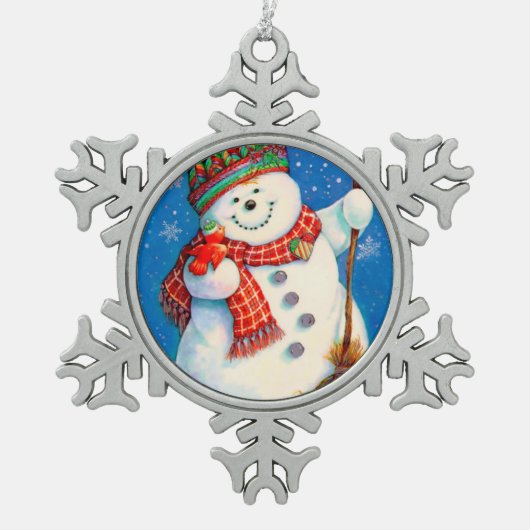 Happy Snowman Tin Sneeuwvlok Ornament (Voorkant)