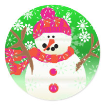 Happy Snowman Vakantie Ronde Sticker
