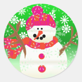 Happy Snowman Vakantie Ronde Sticker