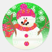 Happy Snowman Vakantie Ronde Sticker (Voorkant)