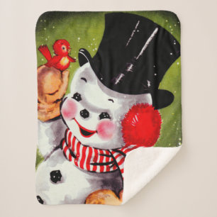Happy Snowman Vintage Sherpa Deken