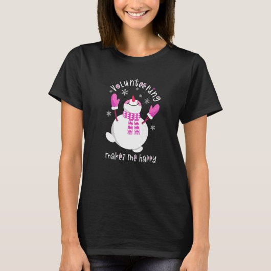 Happy Snowman voor Volunteers Winter Pink T-shirt (Voorkant)