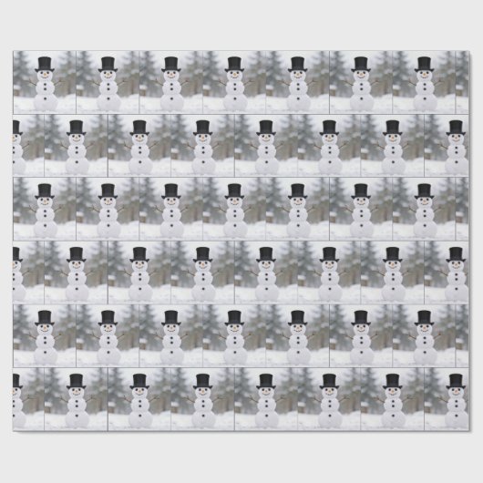 Happy Snowman Wearing a Top Hat Cadeaupapier (Vlak)