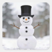 Happy Snowman Wearing a Top Hat Vierkante Sticker (Voorkant)