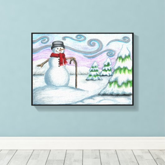 Happy Snowman Winter Wonderland Wrapped Canvas (Insitu (Houten vloer))