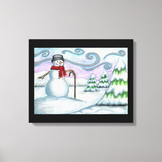 Happy Snowman Winter Wonderland Wrapped Canvas Afdruk (Voorkant)