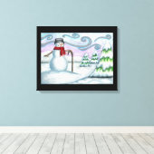 Happy Snowman Winter Wonderland Wrapped Canvas Afdruk (Insitu (Houten vloer))