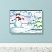 Happy Snowman Winter Wonderland Wrapped Canvas Afdruk (Insitu (Houten vloer))