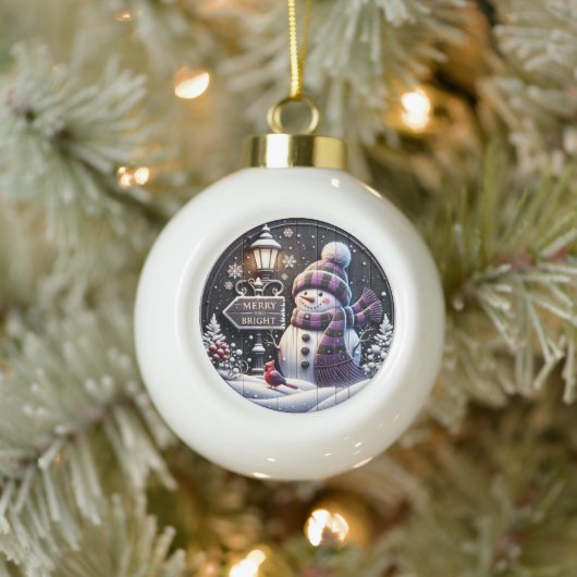 Happy Snowman Wonderland" - Feestelijke Kerstmuur Keramische Bal Ornament (Boom)