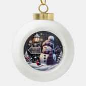 Happy Snowman Wonderland" - Feestelijke Kerstmuur Keramische Bal Ornament (Voorkant)