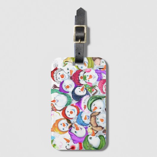 Happy Snowmans Kerst Bagagelabel (Voorkant (verticaal))