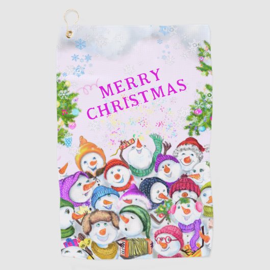Happy Snowmans Kerst Golf Handdoek (Voorkant)