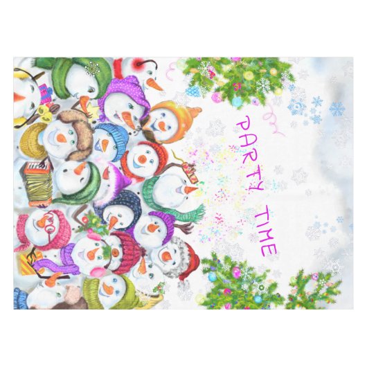 Happy Snowmans Kerst Tafelkleed (Voorkant (Horizontaal))