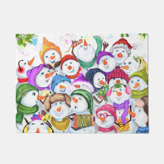 Happy Snowmans kerstfeest Funny Doormat Deurmat (Voorkant)