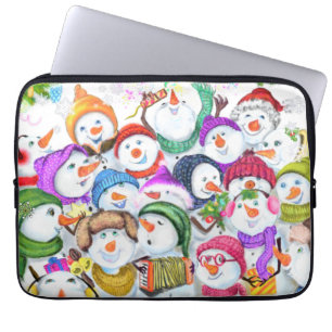 Happy Snowmans-kerstlaptop met cadeautjes Laptop Sleeve