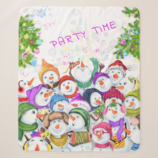 Happy Snowmans Merry Kerstpa Blanket Sherpa Deken (Voorkant)