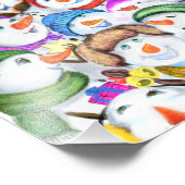 Happy Snowmans Merry kerstparty Funny Drawing Foto Afdruk (Hoek)