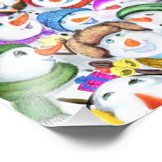 Happy Snowmans Merry kerstparty Funny Drawing Foto Afdruk (Hoek)