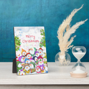 Happy Snowmans Merry kerstparty Funny Drawing Fotoplaat