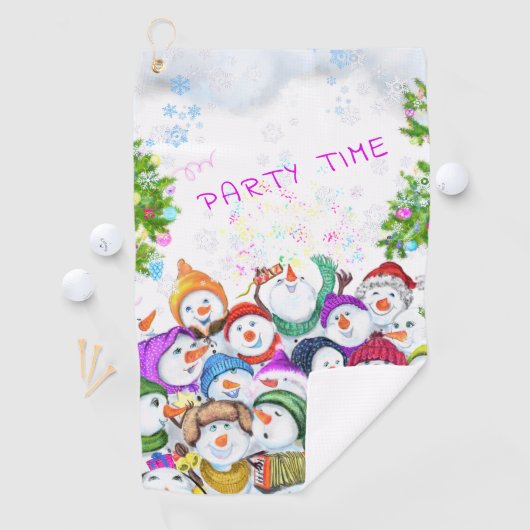 Happy Snowmans Merry Kerstparty Golf Towel Golfhanddoek (Insitu)