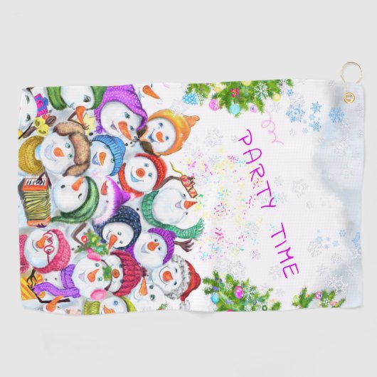 Happy Snowmans Merry Kerstparty Golf Towel Golfhanddoek (Horizontaal)