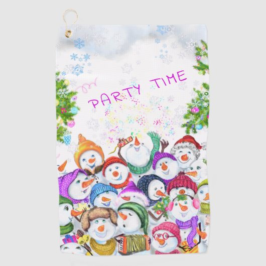 Happy Snowmans Merry Kerstparty Golf Towel Golfhanddoek (Voorkant)