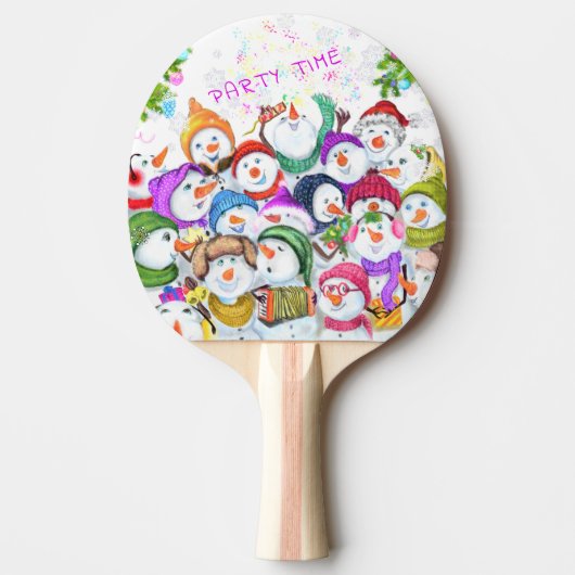 Happy Snowmans Merry Kerstping Pong Paddle Tafeltennisbatje (Voorkant)
