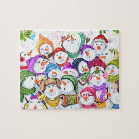 Happy Snowmans - prettige kerstfeestdag Legpuzzel (Horizontaal)