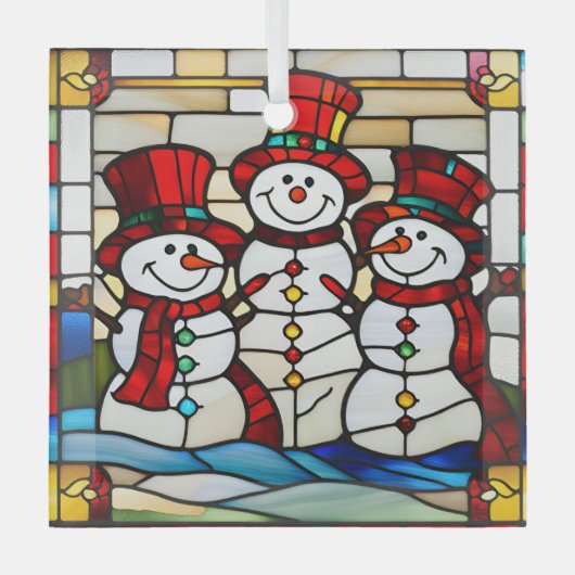 Happy Snowmen Glas Ornament (Voorkant)