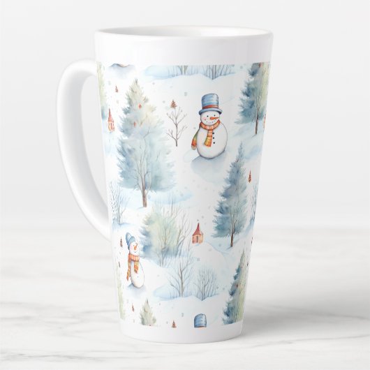Happy Snowmen Pattern Latte Mok (Linkerhoek)