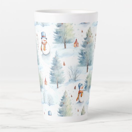 Happy Snowmen Pattern Latte Mok (Voorkant)