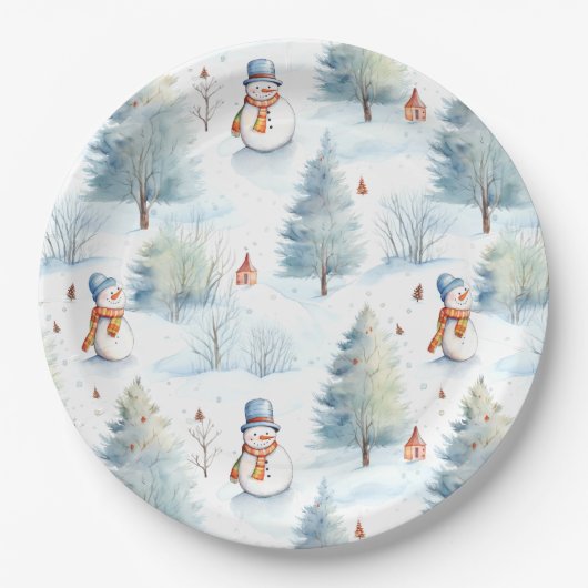 Happy Snowmen Pattern Papieren Bordje (Voorkant)