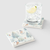 Happy Snowmen Pattern Stenen Onderzetter (Zijkant)