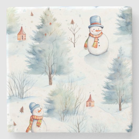 Happy Snowmen Pattern Stenen Onderzetter (Voorkant)