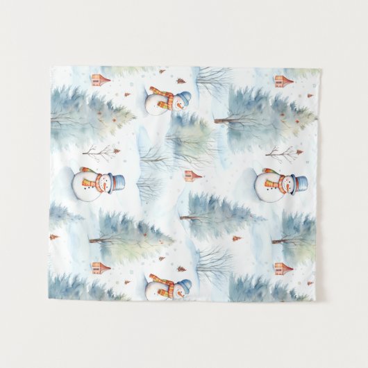 Happy Snowmen Pattern Wandkleed (Voorkant (horizontaal))
