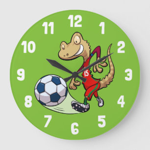 Happy Soccer Star Gecko Kicking Football Cartoon Grote Klok