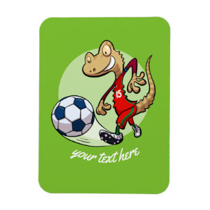 Happy Soccer Star Gecko Kicking Football Cartoon Magneet