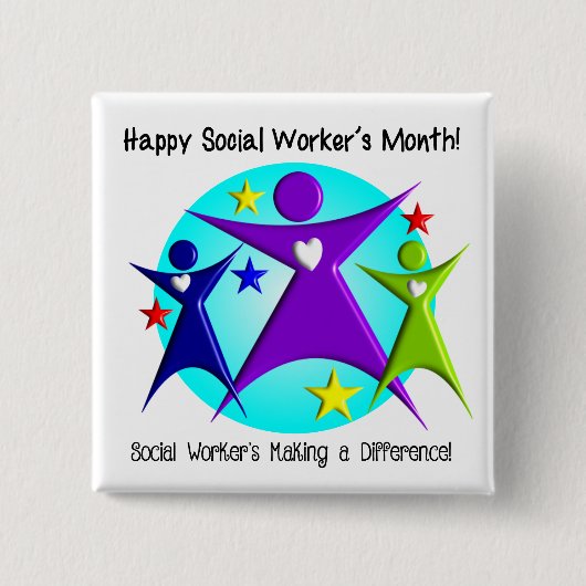 Happy Social Worker's Maand maakt verschil Vierkante Button 5,1 Cm (Voorkant)