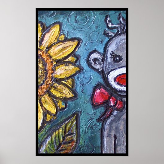 HAPPY Sock Monkey en Sunflower Poster (Voorkant)