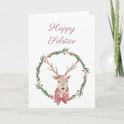 Happy Solstice Deer Yule Greeting Card Feestdagen Kaart (Voorkant)