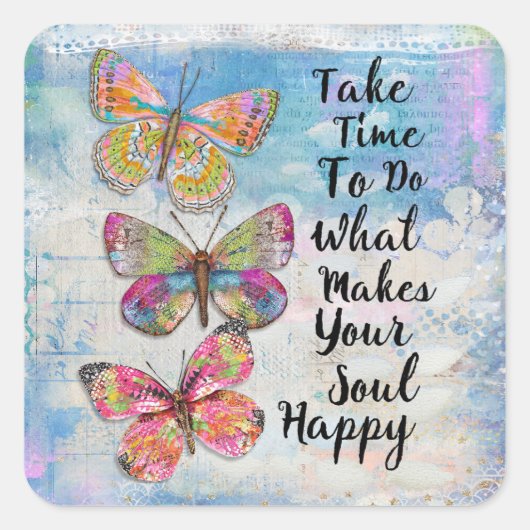 Happy Soul Vlinders Vierkante Sticker (Voorkant)