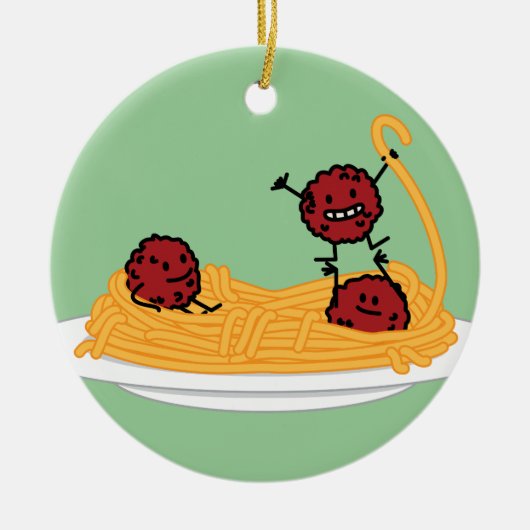 Happy Spaghetti en Meatballen Keramisch Ornament (Voorkant)