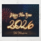 Happy Sparkling New Year 2026 Fireworks Sparkling Wijnetiket (Enkel label)