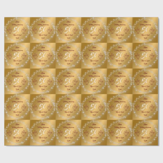 Happy Sparkly Customize Gold 50th Anniversary Cadeaupapier (Vlak)