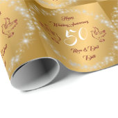 Happy Sparkly Customize Gold 50th Anniversary Cadeaupapier (Rol Hoek)