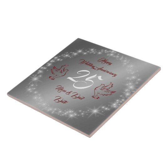 Happy Sparkly Customize Silver 25th Anniversary Tegeltje (Zijkant)